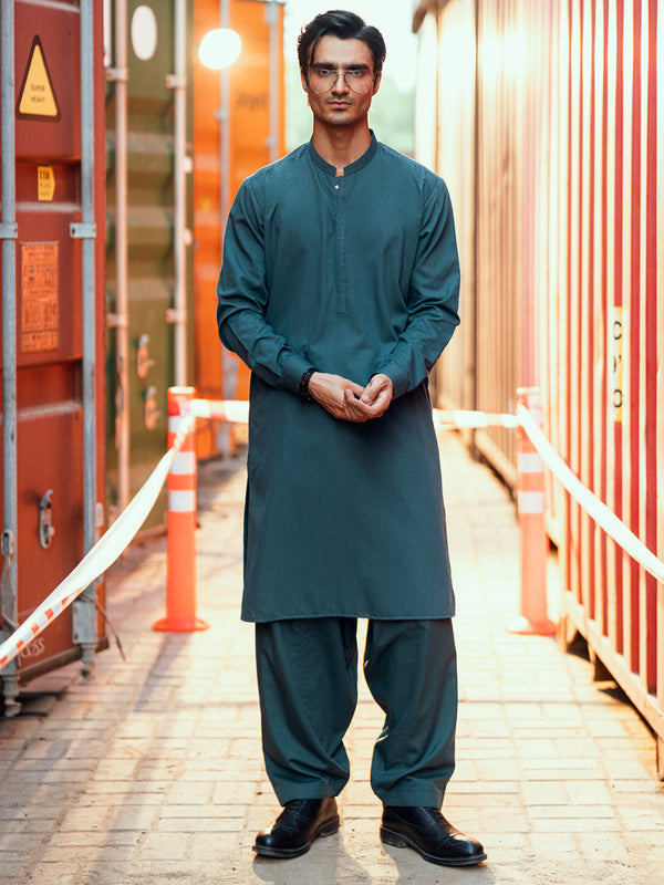 Teal Semi-Formal Kameez Shalwar - AL-KS-3252
