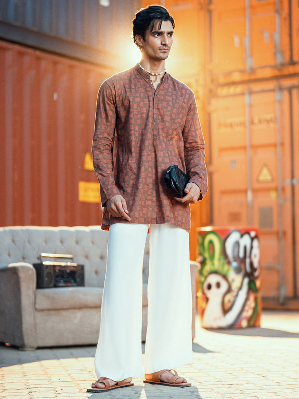Brown Cotton Plain Kurta - AL-K-1197