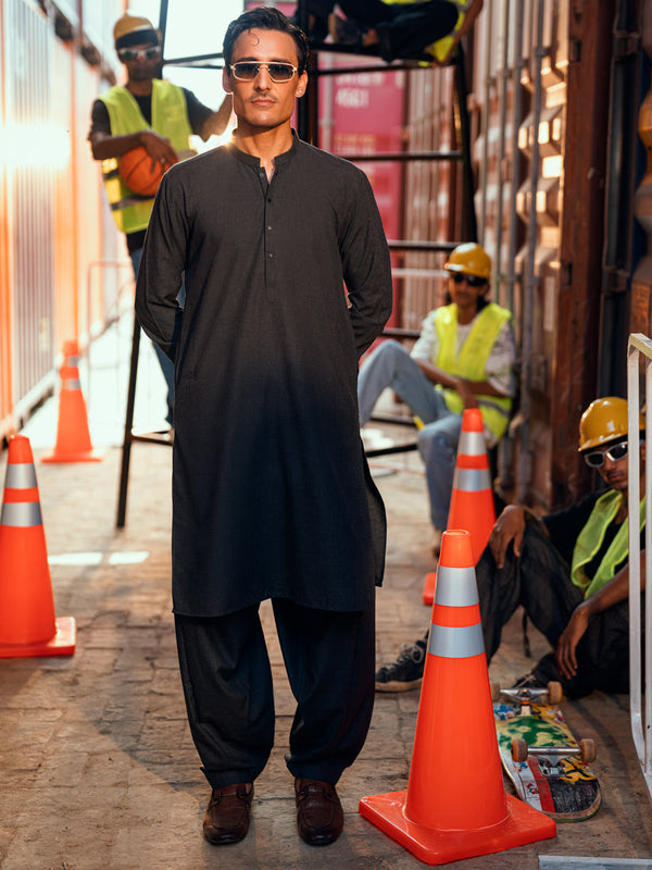Charcoal Grey Cut & Sew Kameez Shalwar - AL-KS-3171