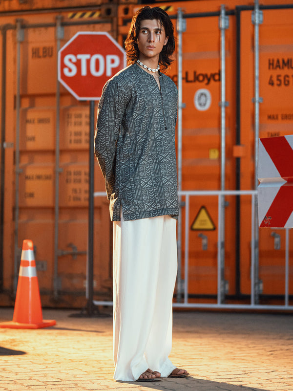 Grey Cotton Plain Kurta - AL-K-1192