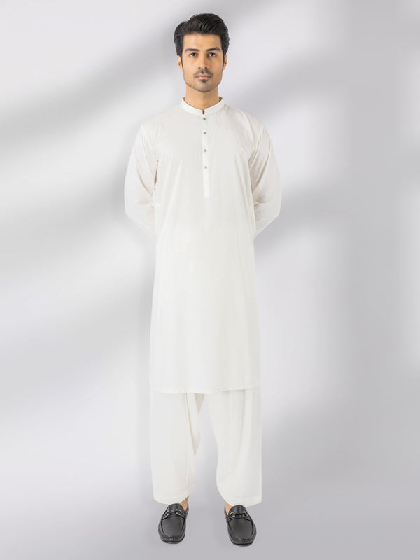 Off White Blended Kameez Shalwar - AL-KS-3247D