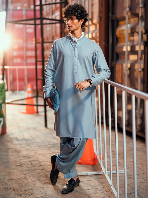 Light Blue Cut & Sew Kameez Shalwar - AL-KS-3250