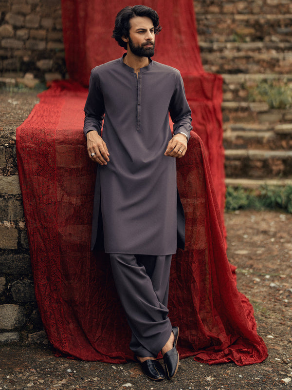 Dark Purple Semi-Formal Kameez Shalwar - AL-KS-3254