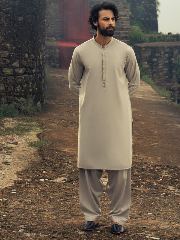 Ash Grey Cut & Sew Kameez Shalwar - AL-KS-3266