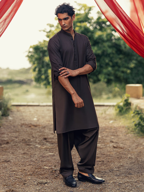 Dark Brown Kameez Shalwar - AL-KS-3275
