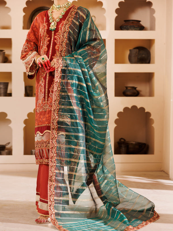 Rust Raw Silk 3Pc Formal Unstitched - AL-3PS-LS-UN-453