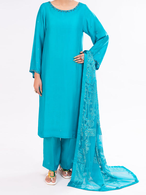 Sea Green Sheesha Silk Formal 3Pc Stitched - AL-3PS-LS-579