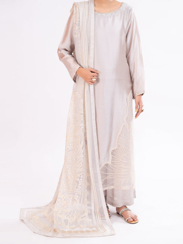 Beige Sheesha Silk Formal 3Pc Stitched - AL-3PS-LS-580