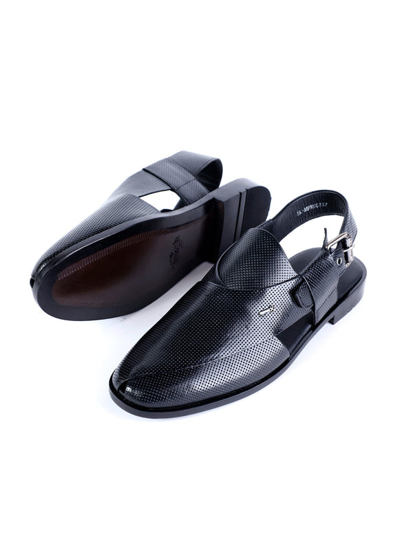 Black Leather Peshawari Chappal - AL-MFW-HC-167