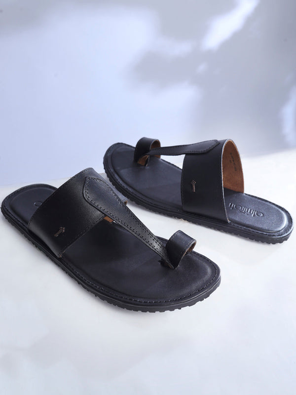 Black Leather Kolhapuri Chappal - AL-MFW-KC-164