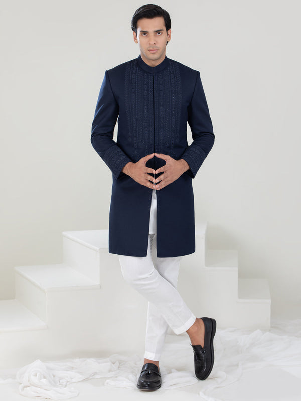 Navy Blue Blended Sherwani - AL-SW-133