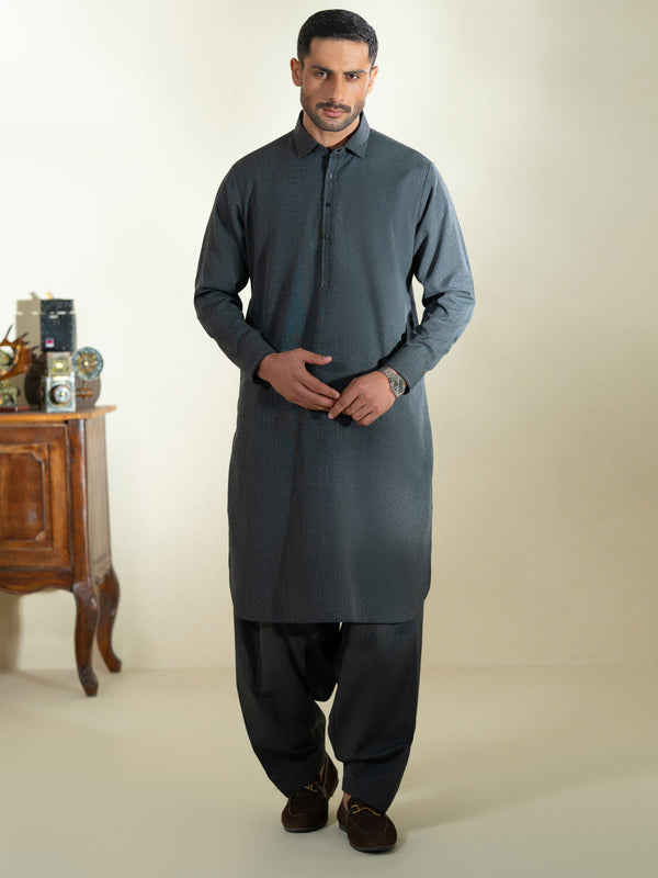 Charcoal Grey Kameez Shalwar - ALWA-KS-570