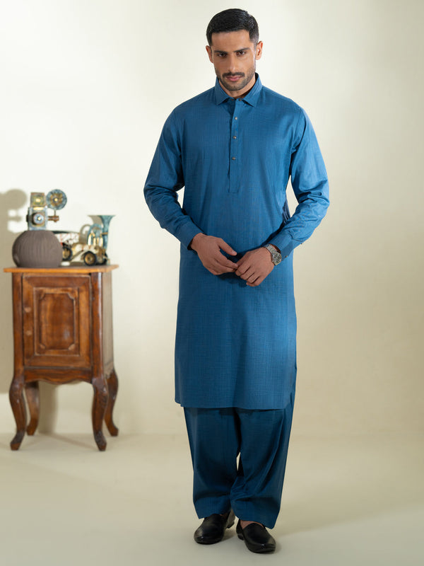 Blue Cotton Kameez Shalwar - ALWA-KS-572