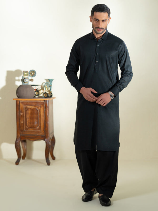 Black Cotton Kameez Shalwar - ALWA-KS-573