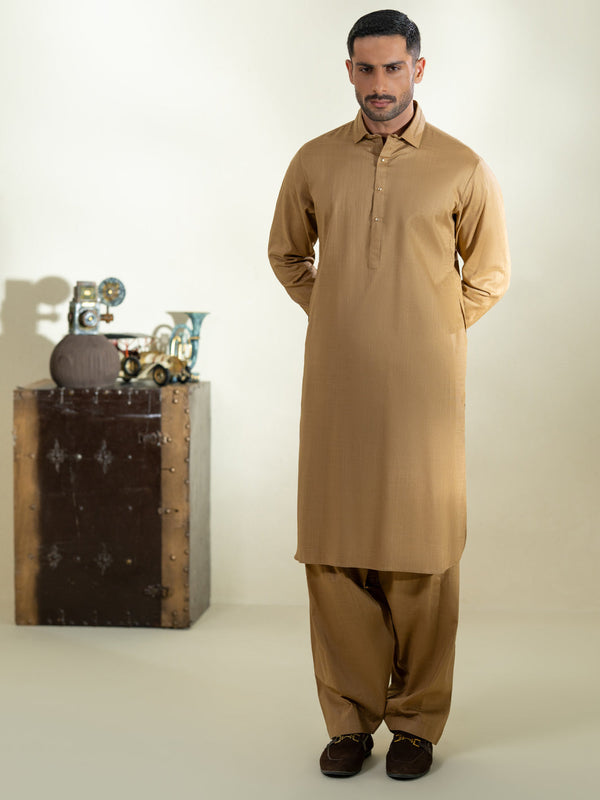 Mustard Cotton Kameez Shalwar - ALWA-KS-575