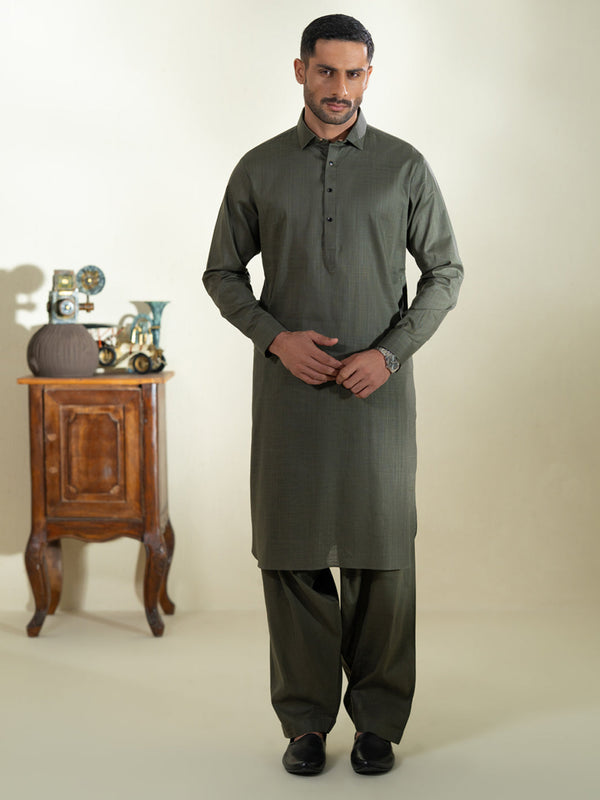 Green Cotton Kameez Shalwar - ALWA-KS-578