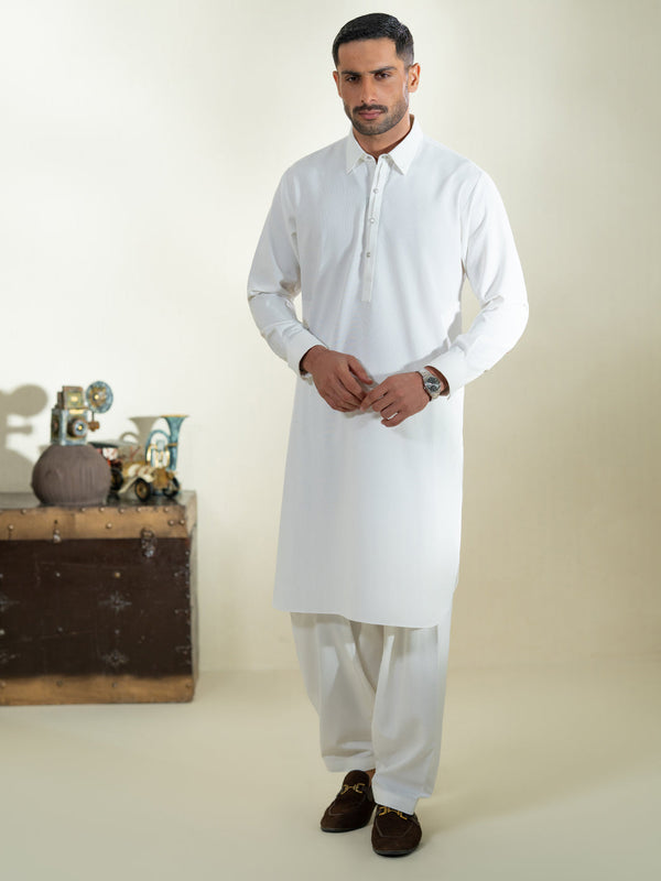 Off White Kameez Shalwar - ALWA-KS-579