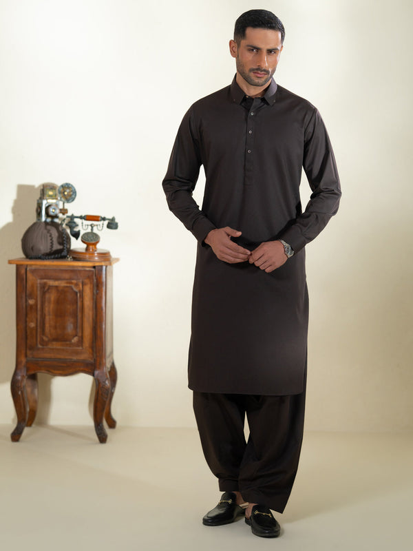Dark Brown Kameez Shalwar - ALWA-KS-594