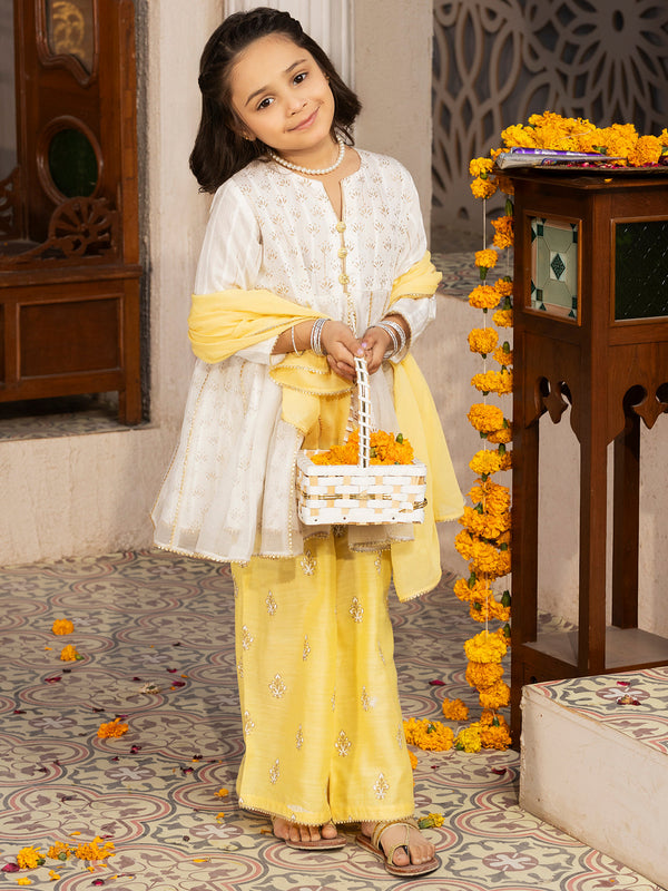 Off White 3Pc Stitched - ALGR-3PS-LS-005