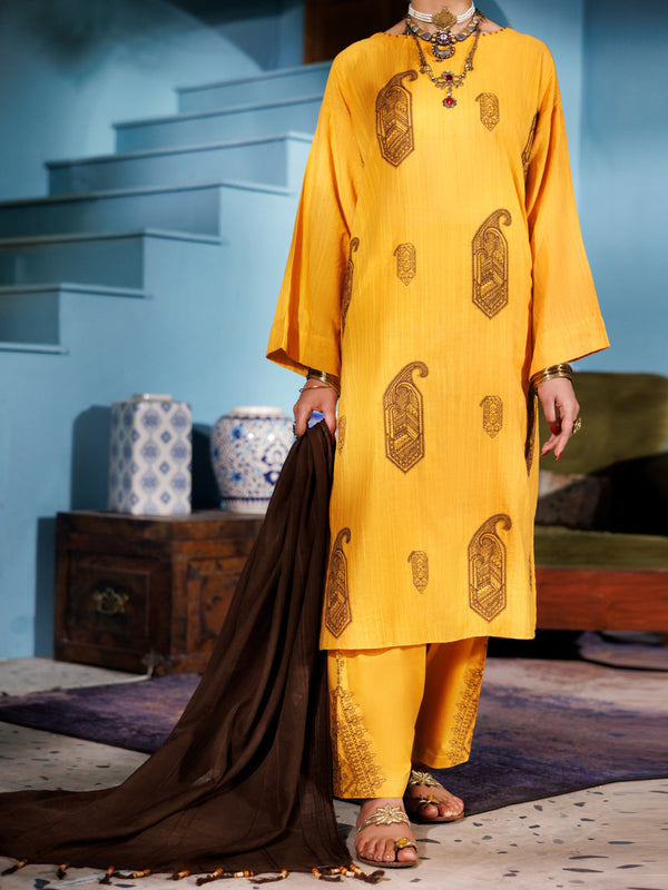 Mustard Lino Kara 3Pc Unstitched - ALP-3PS-1918