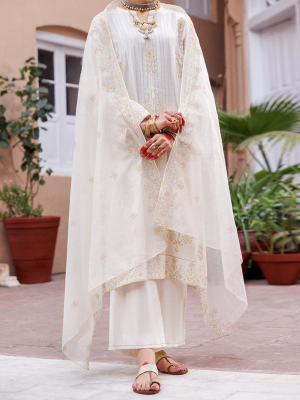 Off White Dobby Jacquard 3Pc Unstitched - ALP-3PS-1951