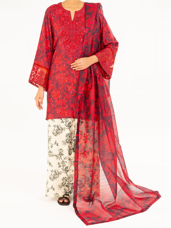 Red Viscose 3Pc Stitched - AWP-3PS-752