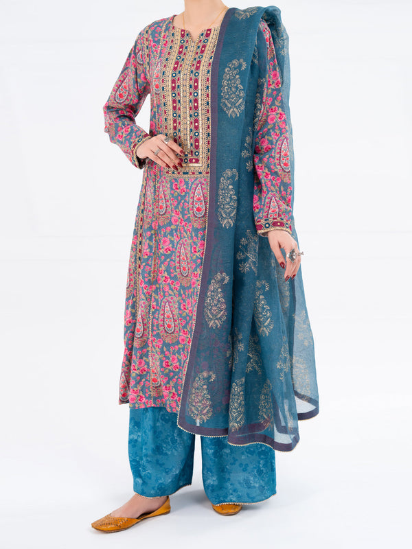 Teal Poly-Raw Silk 3Pc Stitched - AWP-3PS-756