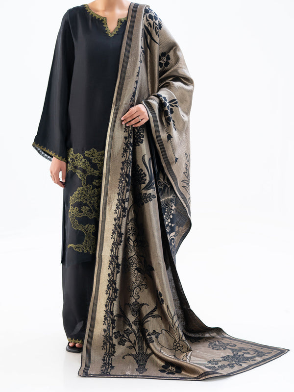 Black Taffeta Silk 3Pc Unstitched - AWP-3PS-777