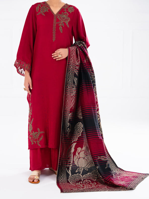 Red Taffeta Silk 3Pc Stitched - AWP-3PS-778