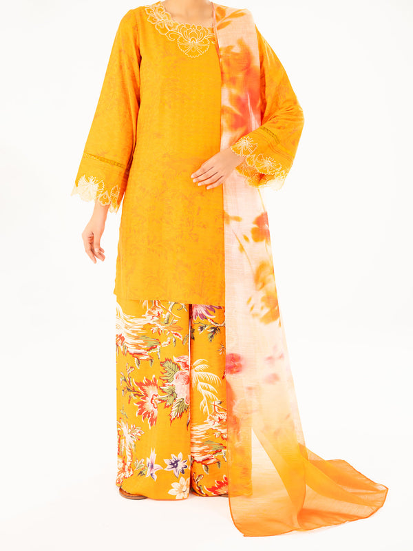 Yellow Swiss Jacquard 3Pc Stitched - AWP-3PS-865