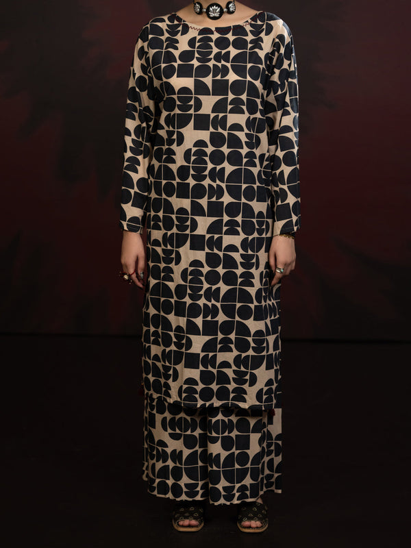 Black White Cambric 2Pc Stitched - AWP-2PS-SLKS-808