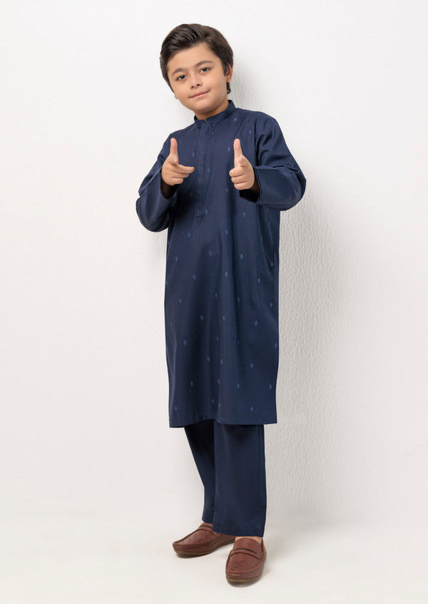Navy Blue-Blended-Kurta Trouser - (B25KP2037)
