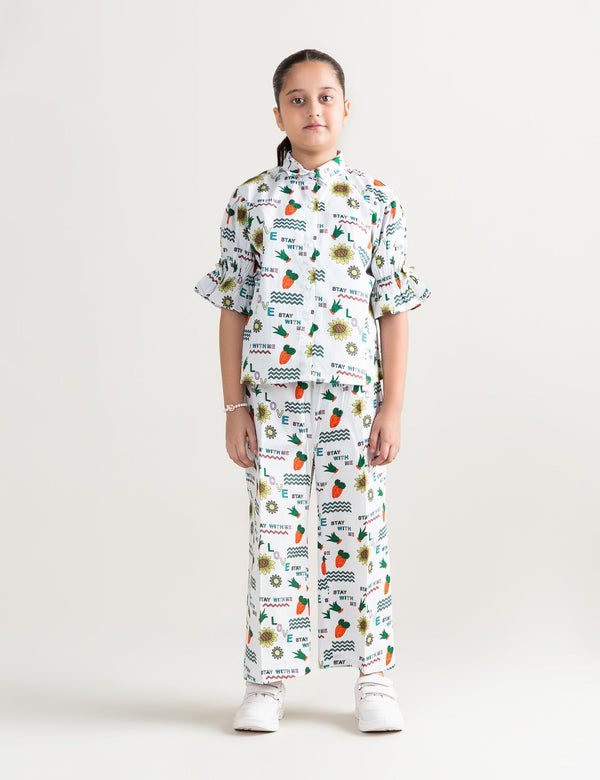 2 PIECE ALLOVER FLORAL & CARROT PRINTED SUIT