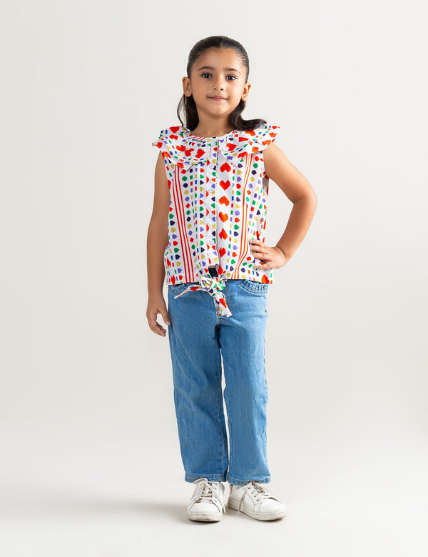 HEART AND GEOMETRIC PRINTED TOP