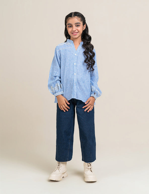 STRIPED EMBROIDERED TOP