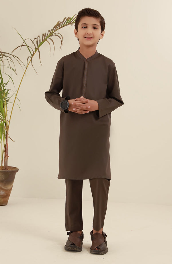 SUMMER'25 BOYS SEMI FORMAL KURTA PAJAMA BROWN