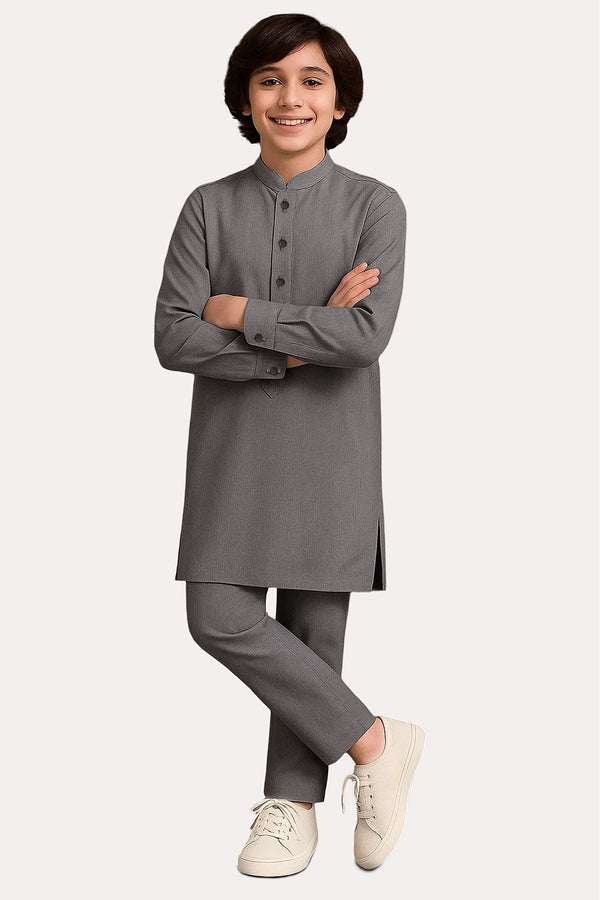 Solid Wash N Wear Stitched 2 Piece (Shirt/Trouser)  For Boys