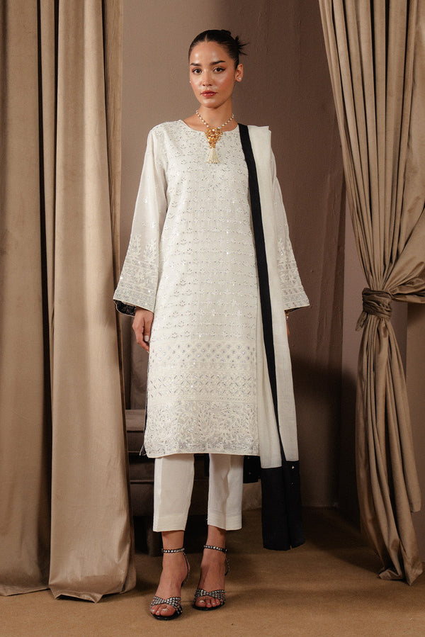 3 PIECE EMBROIDERED PAPER COTTON SUIT (LUXURY-PRET)