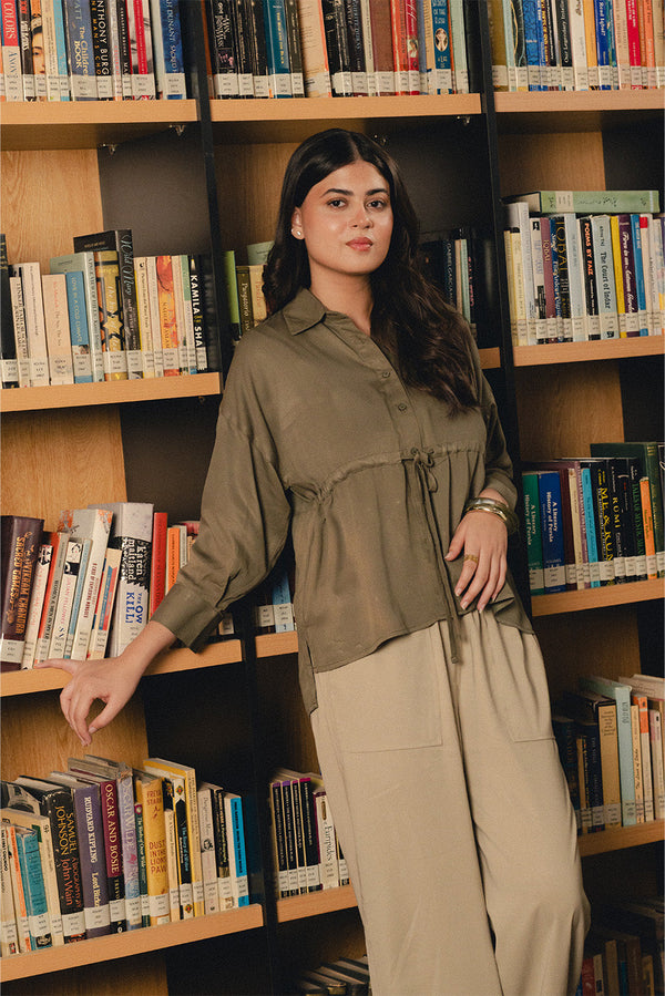 BUTTON-THROUGH ADJUSTABLE WAIST TOP