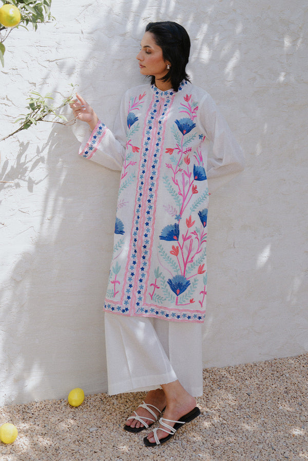 EMBROIDERED SLUB LAWN SHIRT (PRET)