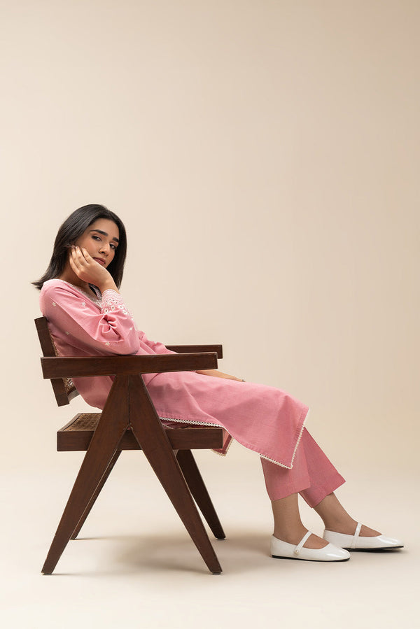 2 PIECE EMBROIDERED YARN DYED VISCOSE CHAMBRAY SUIT (PRET)