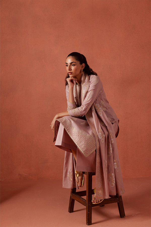 3 PIECE EMBROIDERED LUREX JACQUARAD  SUIT-BABY BLUSH (UNSTITCHED)