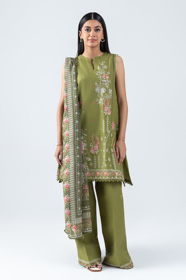 3 PIECE EMBROIDERED LAWN SUIT-OLIVE BLOOM (UNSTITCHED)