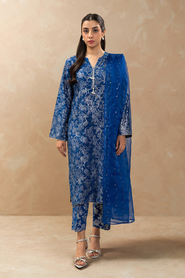 3 PIECE EMBROIDERED RAW SILK SUIT (LUXURY-PRET)