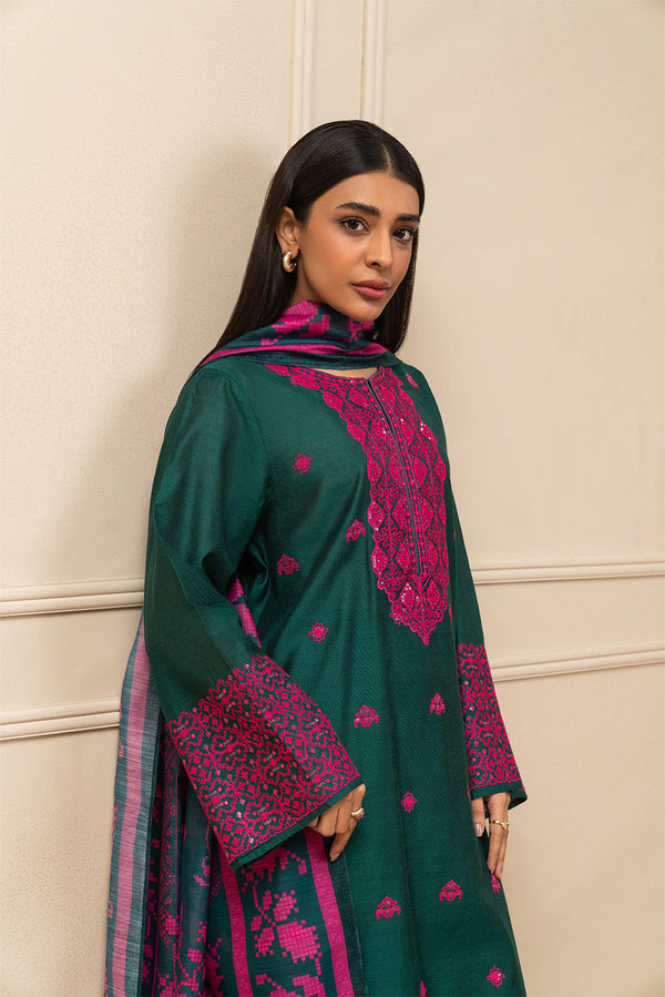 3 PIECE EMBROIDERED TWO TONE SUIT (PRET)