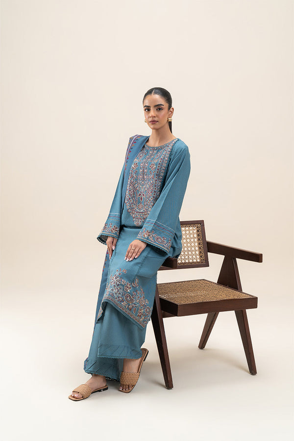3 PIECE EMBROIDERED SLUB KHADDAR SUIT-SOFT ROUGE
