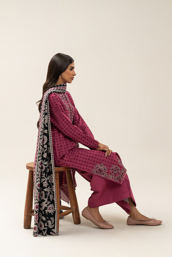 3 PIECE EMBROIDERED SLUB KHADDAR SUIT-CRIMSON EDGE (UNSTITCHED)