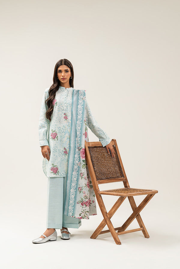 3 PIECE EMBROIDERED SLUB KHADDAR SUIT-MERMAID ROSE (UNSTITCHED)