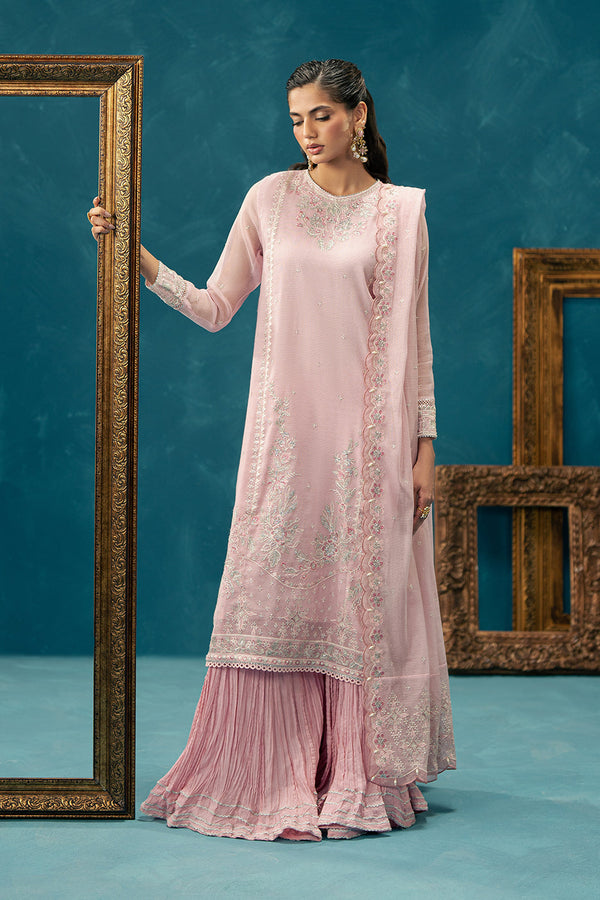 4 PIECE EMBROIDERED COTTON NET SUIT-BLUSH BREEZE (UNSTITCHED)