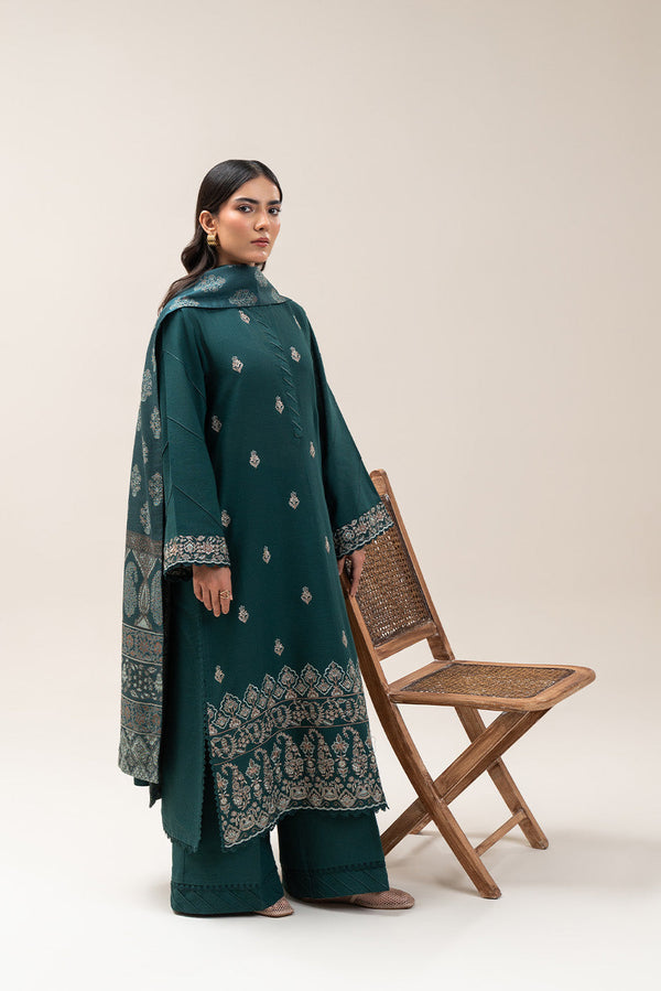 3 PIECE EMBROIDERED KHADDAR SUIT-BLUE PINE (UNSTITCHED)